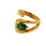 Δαχτυλίδι επιχρυσωμένο ατσάλι ανοιχτό με πράσινη πέτρα-R224