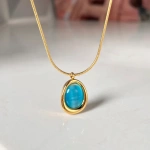 Κολιέ επιχρυσωμένο ατσάλι τιρκουάζ οβάλ-NE394 - Image 4