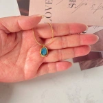 Κολιέ επιχρυσωμένο ατσάλι τιρκουάζ οβάλ-NE394 - Image 3