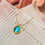 Κολιέ επιχρυσωμένο ατσάλι τιρκουάζ οβάλ-NE394 - Image 2