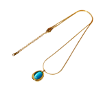 Κολιέ επιχρυσωμένο ατσάλι τιρκουάζ οβάλ-NE394