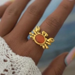 Δαχτυλίδι επιχρυσωμένο ατσάλι καβούρι με κόκκινη πέτρα-R076 - Image 4