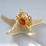 Δαχτυλίδι επιχρυσωμένο ατσάλι καβούρι με κόκκινη πέτρα-R076 - Image 3