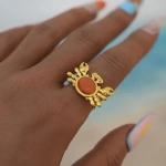 Δαχτυλίδι επιχρυσωμένο ατσάλι καβούρι με κόκκινη πέτρα-R076 - Image 2