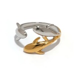 Δαχτυλίδι επιχρυσωμένο ατσάλι με ασημί και χρυσά δελφίνια-R132