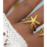 Δαχτυλίδι επιχρυσωμένο ατσάλι με μεγάλο αστερία και μικρό ασημί-R074 - Image 2