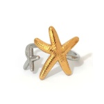 Δαχτυλίδι επιχρυσωμένο ατσάλι με μεγάλο αστερία και μικρό ασημί-R074