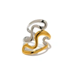 Δαχτυλίδι επιχρυσωμένο ατσάλι και ασήμι με καμπύλες-R177