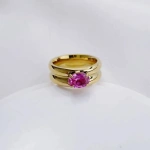 Δαχτυλίδι χρυσό ατσάλι με φουξ πέτρα-R155 - Image 2