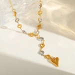 Κολιέ επιχρυσωμένο ατσάλι με καρδιά και μιξ χρυσούς ασημί κύκλους-NE047 - Image 2