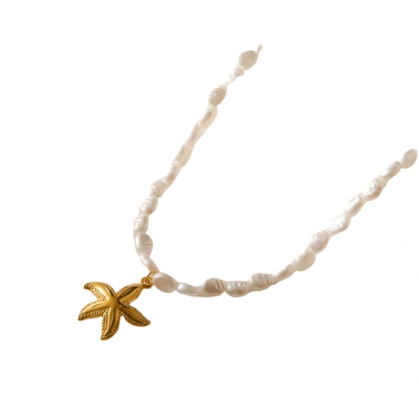 [NewProduct] - Kολιέ αστερίας και κορδόνι πέρλας-NE033
