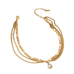 Βραχιόλι ποδιού χρυσό ατσάλι με τριπλή αλυσίδα και στρόγγυλο κρύσταλλο-AN075