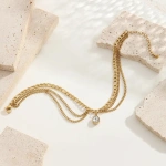 Βραχιόλι ποδιού χρυσό ατσάλι με τριπλή αλυσίδα και στρόγγυλο κρύσταλλο-AN075 - Image 3