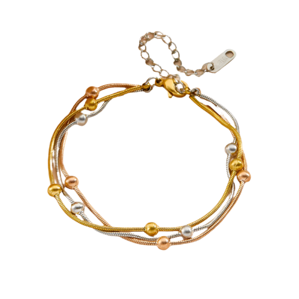 [NewProduct] - Βραχιόλι ατσάλι τριπλό χρυσό ασημί ροζ-BR226