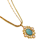 Κολιέ επιχρυσωμένο ατσάλι με τιρκουαζ πέτρα και περλίτσες-NE423