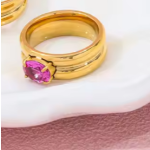 Δαχτυλίδι χρυσό ατσάλι με φουξ πέτρα-R155 - Image 3