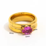 Δαχτυλίδι χρυσό ατσάλι με φουξ πέτρα-R155 - Image 4