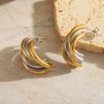 Σκουλαρίκια επιχρυσωμένο ατσάλι με ασημί πολλά επίπεδα-EA404 - Image 2