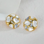 Σκουλαρίκια ατσάλι στρόγγυλα με ασημένιες γούβες-EA563 - Image 2