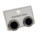 Σκουλαρίκια ατσάλι στρόγγυλα με μαύρο κέντρο-EA415