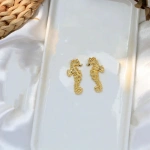 Σκουλαρίκια επιχρυσωμένο ατσάλι μικροί ιππόκαμποι-EA382 - Image 2