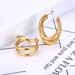 [NewProduct] - Σκουλαρίκια χρυσό ατσάλι με τριπλό κρίκο-EA475 - Image 2