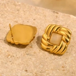 Σκουλαρίκια επιχρυσωμένο ατσάλι τετράγωνα με ροζ πέτρα-EA381 - Image 3