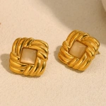 Σκουλαρίκια επιχρυσωμένο ατσάλι τετράγωνα με ροζ πέτρα-EA381 - Image 2