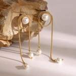 Σκουλαρίκια χρυσό ατσάλι αλυσίδα με πέρλα-EA518 - Image 4