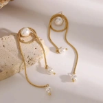 Σκουλαρίκια χρυσό ατσάλι αλυσίδα με πέρλα-EA518 - Image 3