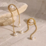 Σκουλαρίκια χρυσό ατσάλι αλυσίδα με πέρλα-EA518 - Image 2