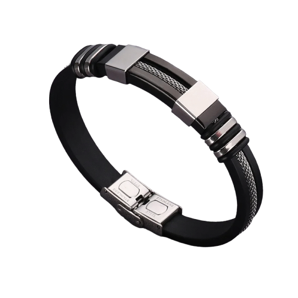 [NewProduct] - Βραχιόλι μαύρο με ασημί από ατσάλι - BR140