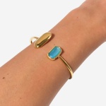 Βραχιόλι χρυσό ατσάλι ανοιχτό με τιρκουαζ zircon πέτρα-BR079 - Image 2