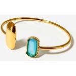 Βραχιόλι χρυσό ατσάλι ανοιχτό με τιρκουαζ zircon πέτρα-BR079 - Image 3