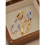 Σκουλαρίκια χρυσό κράμα με λευκή πορσελάνη-EA376 - Image 3