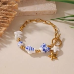 Βραχιόλι επιχρυσωμένο ατσάλι με κεραμικά στοιχεία-BR201 - Image 3