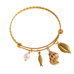 Βραχιόλι επιχρυσωμένο ατσάλι με κοχύλια ψαράκι και πέρλα-BR093