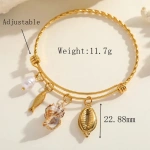 Βραχιόλι επιχρυσωμένο ατσάλι με κοχύλια ψαράκι και πέρλα-BR093 - Image 4