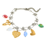 Βραχιόλι ατσάλι με χρυσά charms και πολύχρωμα zircon-BR159