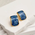 Σκουλαρίκια επιχρυσωμένο ατσάλι μπλε με καμπύλη-EA452 - Image 4