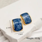 Σκουλαρίκια επιχρυσωμένο ατσάλι μπλε με καμπύλη-EA452 - Image 3