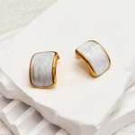 Σκουλαρίκια επιχρυσωμένο ατσάλι λευκά με καμπύλη-EA437 - Image 2