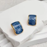 Σκουλαρίκια επιχρυσωμένο ατσάλι μπλε με καμπύλη-EA452 - Image 2