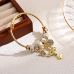 [NewProduct] - Βραχιόλι χρυσό ατσάλι με πεταλούδα και charms-BR289 - Image 2