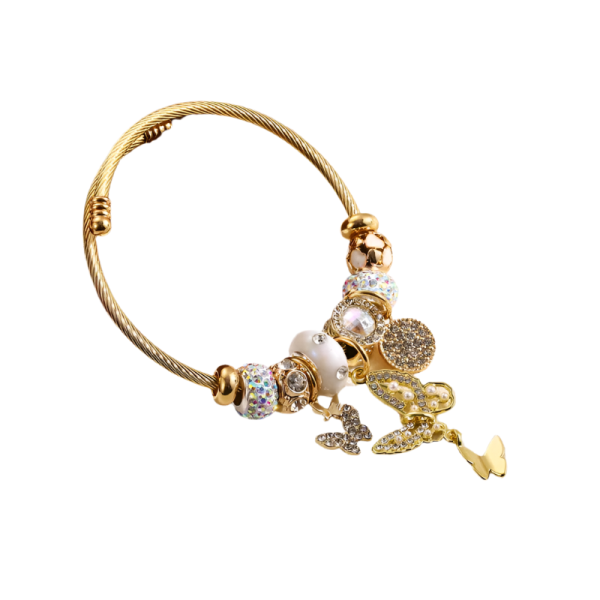 [NewProduct] - Βραχιόλι χρυσό ατσάλι με πεταλούδα και charms-BR289