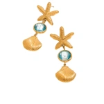 Σκουλαρίκια χρυσό ατσάλι με αστερία κοχύλια και γαλάζια πέτρα-EA498