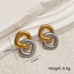 Σκουλαρίκια ατσάλι χρυσό και ασημί με ραβδώσεις-EA470 - Image 4