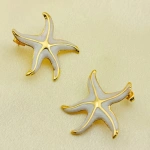 Σκουλαρίκια επιχρυσωμένο ατσάλι λευκοί αστερίες-EA412 - Image 2