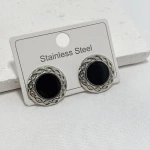 Σκουλαρίκια ατσάλι στρόγγυλα με μαύρο κέντρο-EA415 - Image 3