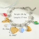 Βραχιόλι ατσάλι με χρυσά charms και πολύχρωμα zircon-BR159 - Image 3